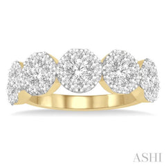 1 1/2 Ctw 5-Stone Lovebright Round Cut Diamond Band in 14K Yellow and White Gold