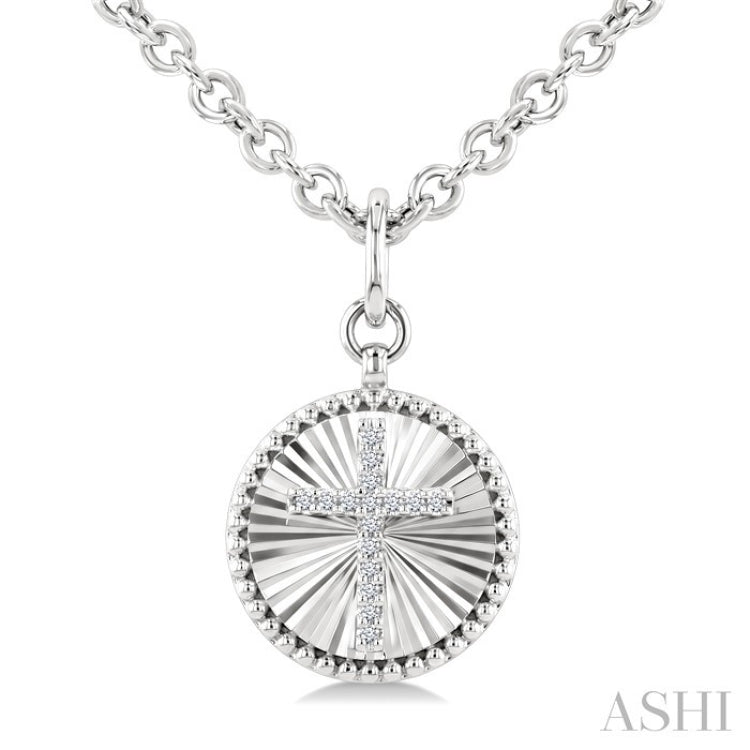 1/10 Ctw Latin Cross Round Cut Diamond Pirouette Round Fluted Medallion Fashion Pendant With Chain in Sterling Silver