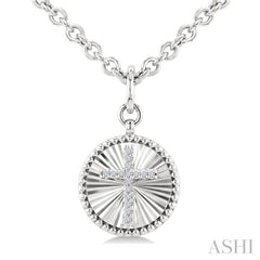 1/10 Ctw Latin Cross Round Cut Diamond Pirouette Round Fluted Medallion Fashion Pendant With Chain in Sterling Silver