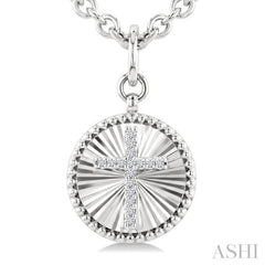 1/10 Ctw Latin Cross Round Cut Diamond Pirouette Round Fluted Medallion Fashion Pendant With Chain in Sterling Silver
