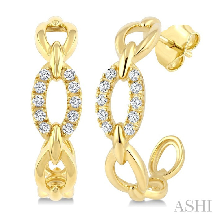 1/5 Ctw Round Cut Diamond Open Link Fashion Half hoop Earrings in 14K Yellow Gold