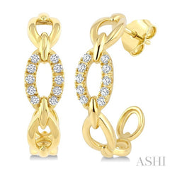 1/5 Ctw Round Cut Diamond Open Link Fashion Half hoop Earrings in 14K Yellow Gold
