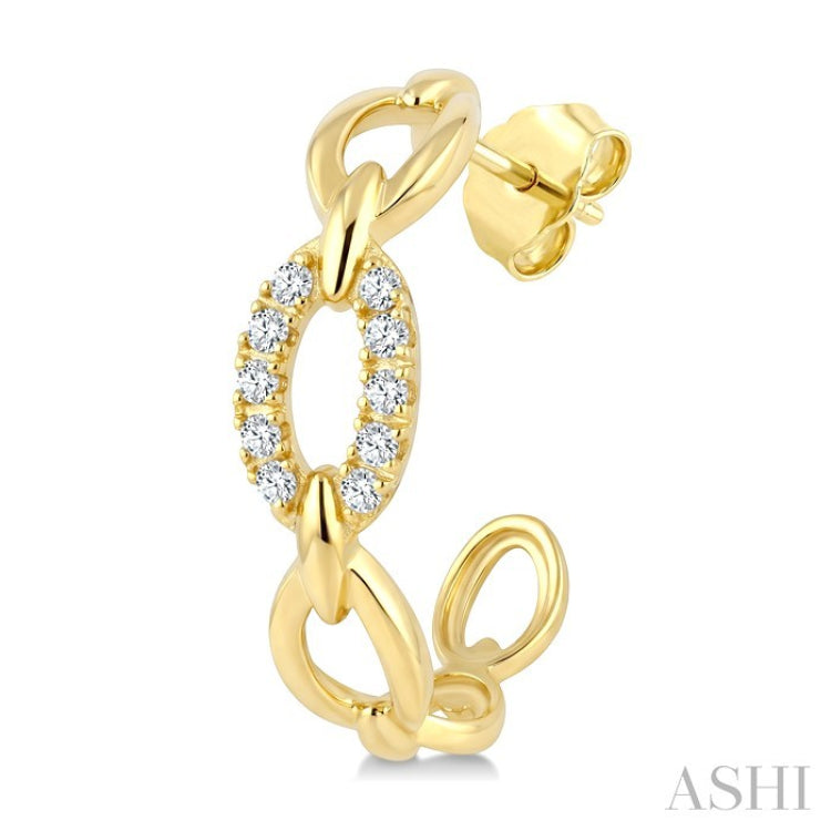 1/5 Ctw Round Cut Diamond Open Link Fashion Half hoop Earrings in 14K Yellow Gold