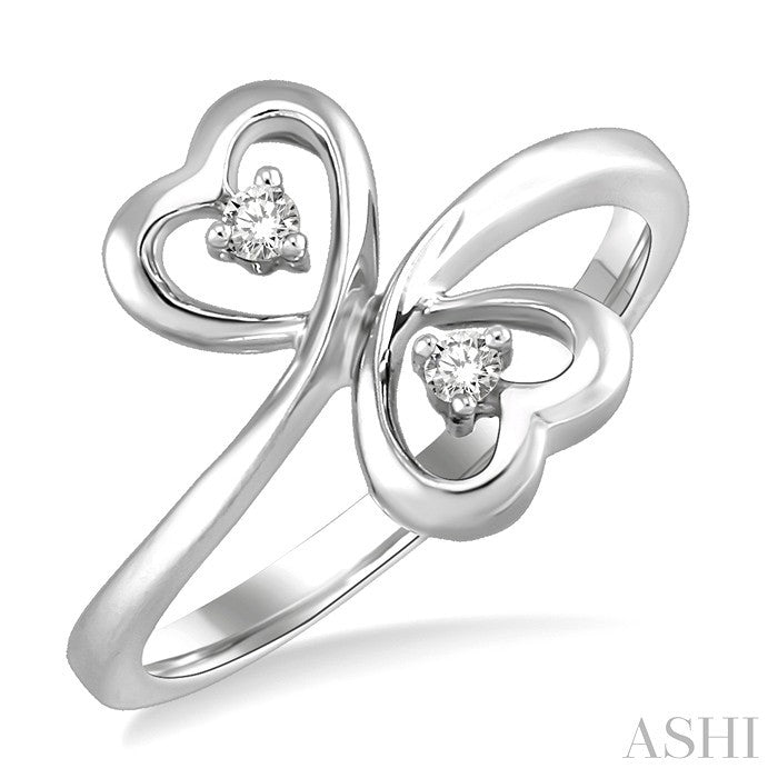 1/20 Ctw Round Cut Dual Heart Diamond Ring in 14K White Gold