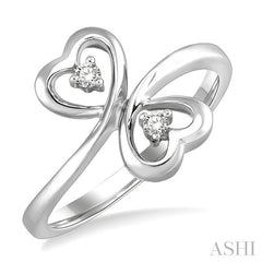 1/20 Ctw Round Cut Dual Heart Diamond Ring in 14K White Gold