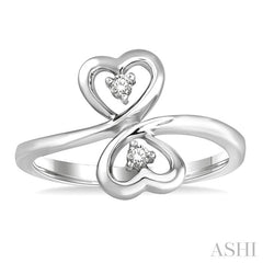 1/20 Ctw Round Cut Dual Heart Diamond Ring in 14K White Gold
