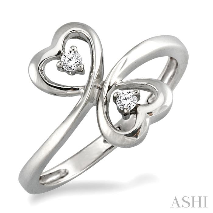 1/20 ctw Round Cut Dual Heart Diamond Ring in 10K White Gold