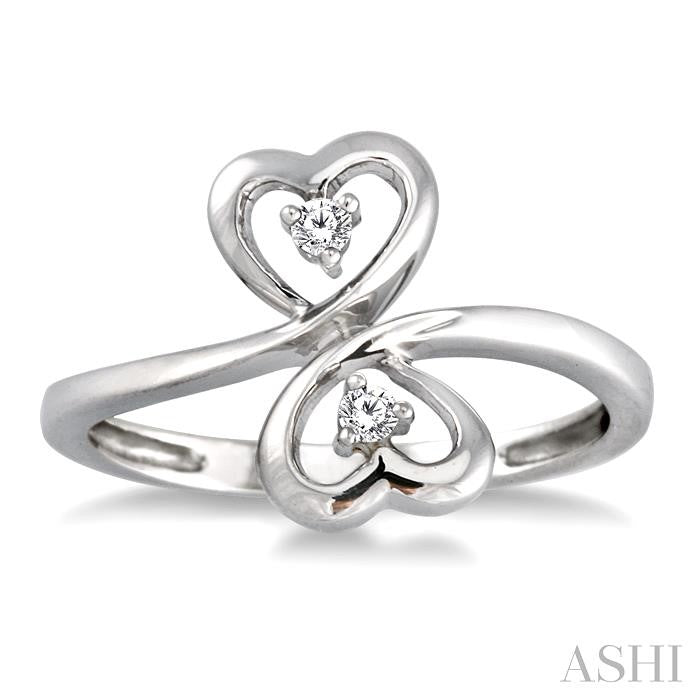 1/20 ctw Round Cut Dual Heart Diamond Ring in 10K White Gold