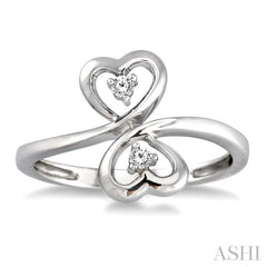 1/20 ctw Round Cut Dual Heart Diamond Ring in 10K White Gold