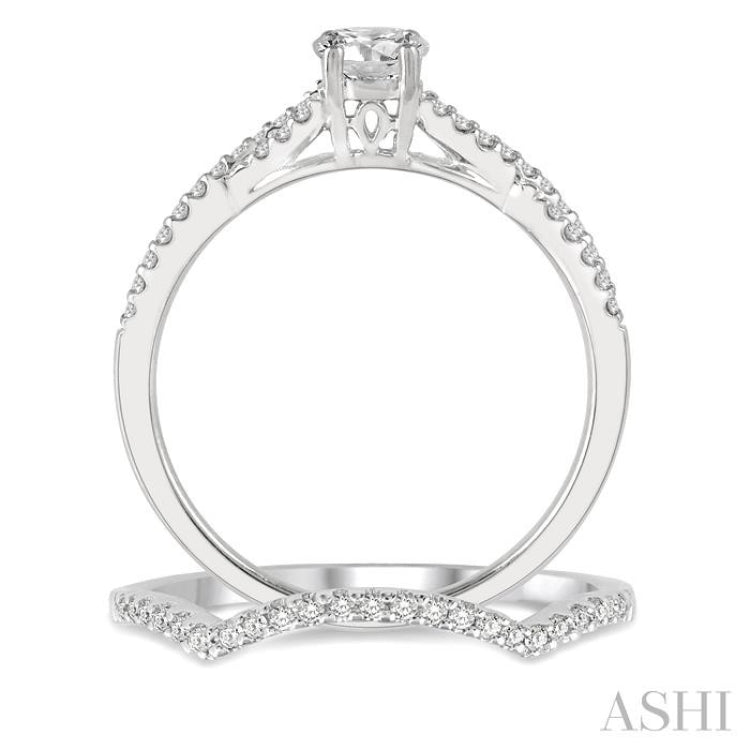 1/2 Ctw Diamond Wedding Set with 3/8 Ctw Round Cut Engagement Ring and 1/10 Ctw Wedding Band in 14K White Gold