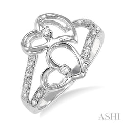 1/10 Ctw Twin Heart Diamond Ring in 14K White Gold