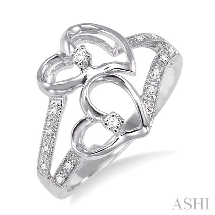 1/10 ctw Twin Heart Diamond Ring in 10K White Gold