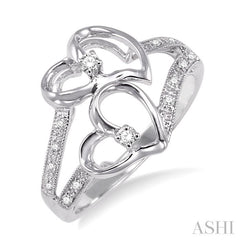 1/10 ctw Twin Heart Diamond Ring in 10K White Gold
