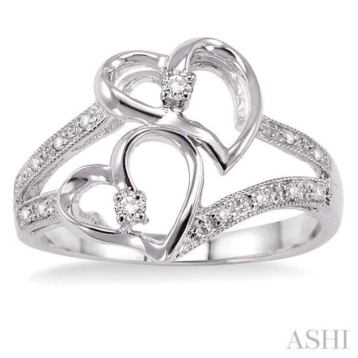 1/10 ctw Twin Heart Diamond Ring in 10K White Gold
