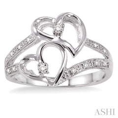 1/10 ctw Twin Heart Diamond Ring in 10K White Gold