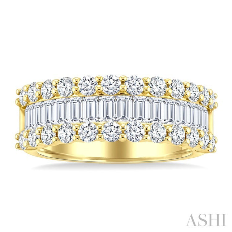 1 3/4 Ctw Channel Set Baguette and Round Cut Diamond Fashion Band in 14K Yellow Gold