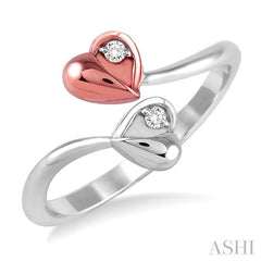 1/20 ctw Twins Heart Round Cut Diamond Ring in 14K White and Rose Gold