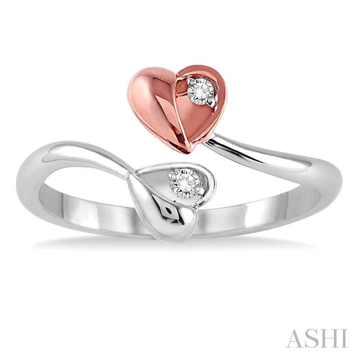 1/20 ctw Twins Heart Round Cut Diamond Ring in 14K White and Rose Gold