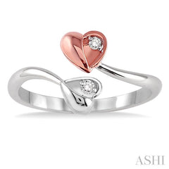1/20 ctw Twins Heart Round Cut Diamond Ring in 14K White and Rose Gold