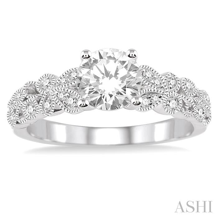 1/2 Ctw Diamond Engagement Ring with 3/8 Ct Round Cut Center Stone in 14K White Gold