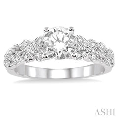 1/2 Ctw Diamond Engagement Ring with 3/8 Ct Round Cut Center Stone in 14K White Gold