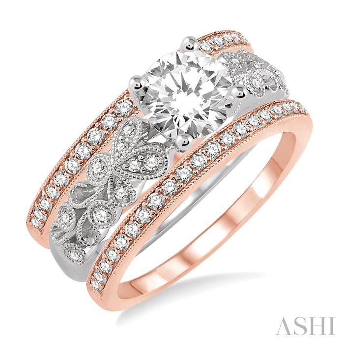 1/2 Ctw Diamond Semi-Mount Trios Ring Set in 14K White and Rose Gold