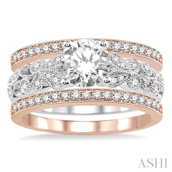1/2 Ctw Diamond Semi-Mount Trios Ring Set in 14K White and Rose Gold