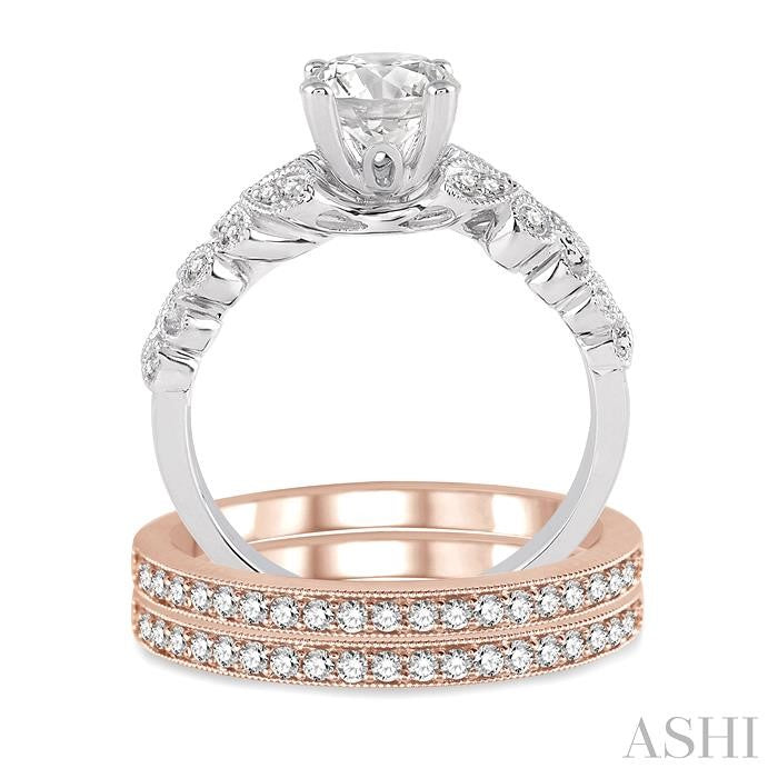 1/2 Ctw Diamond Semi-Mount Trios Ring Set in 14K White and Rose Gold