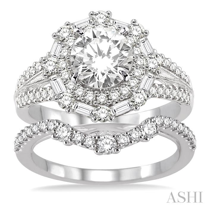1 1/2 Ctw Diamond Wedding Set with 1 1/3 Ctw Round Cut Engagement Ring and 1/5 Ctw Wedding Band in 14K White Gold