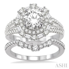 1 1/2 Ctw Diamond Wedding Set with 1 1/3 Ctw Round Cut Engagement Ring and 1/5 Ctw Wedding Band in 14K White Gold
