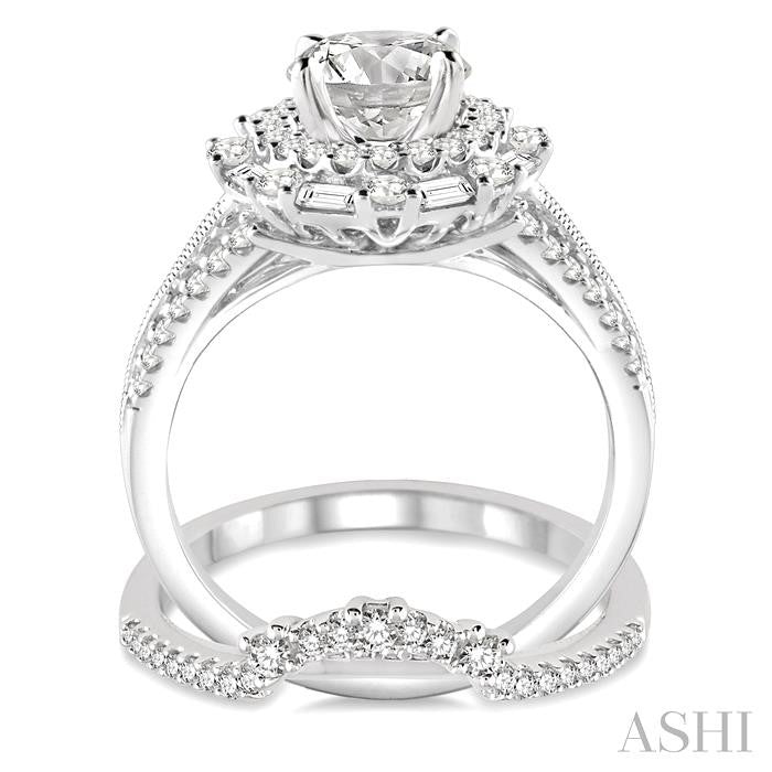 1 1/2 Ctw Diamond Wedding Set with 1 1/3 Ctw Round Cut Engagement Ring and 1/5 Ctw Wedding Band in 14K White Gold