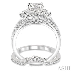 1 1/2 Ctw Diamond Wedding Set with 1 1/3 Ctw Round Cut Engagement Ring and 1/5 Ctw Wedding Band in 14K White Gold