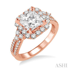 7/8 Ctw Diamond Semi-Mount Engagement Ring in 14K Rose Gold