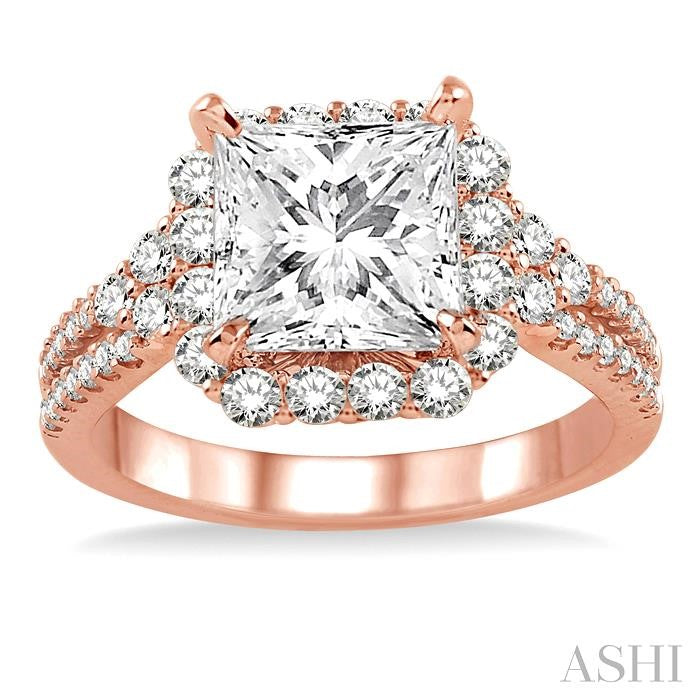 7/8 Ctw Diamond Semi-Mount Engagement Ring in 14K Rose Gold