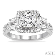 1 1/6 Ctw Diamond Engagement Ring with 5/8 Ct Princess Cut Center Stone in 14K White Gold
