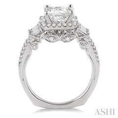1 1/6 Ctw Diamond Engagement Ring with 5/8 Ct Princess Cut Center Stone in 14K White Gold