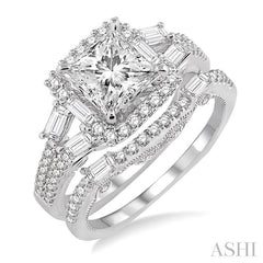 1 3/8 Ctw Diamond Wedding Set with 1 1/6 Ctw Princess Cut Engagement Ring and 1/4 Ctw Wedding Band in 14K White Gold