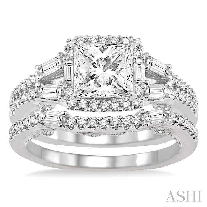 1 3/8 Ctw Diamond Wedding Set with 1 1/6 Ctw Princess Cut Engagement Ring and 1/4 Ctw Wedding Band in 14K White Gold