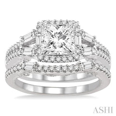 1 3/8 Ctw Diamond Wedding Set with 1 1/6 Ctw Princess Cut Engagement Ring and 1/4 Ctw Wedding Band in 14K White Gold