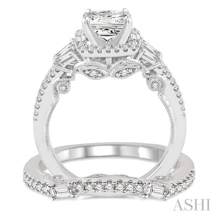 1 3/8 Ctw Diamond Wedding Set with 1 1/6 Ctw Princess Cut Engagement Ring and 1/4 Ctw Wedding Band in 14K White Gold