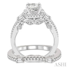 1 3/8 Ctw Diamond Wedding Set with 1 1/6 Ctw Princess Cut Engagement Ring and 1/4 Ctw Wedding Band in 14K White Gold