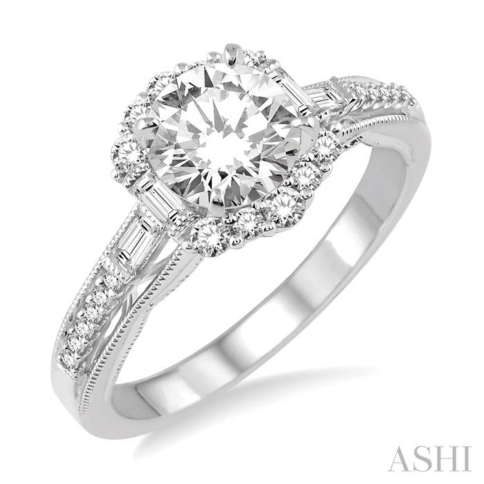 1 1/10 Ctw Diamond Engagement Ring with 3/4 Ct Round Cut Center Stone in 14K White Gold
