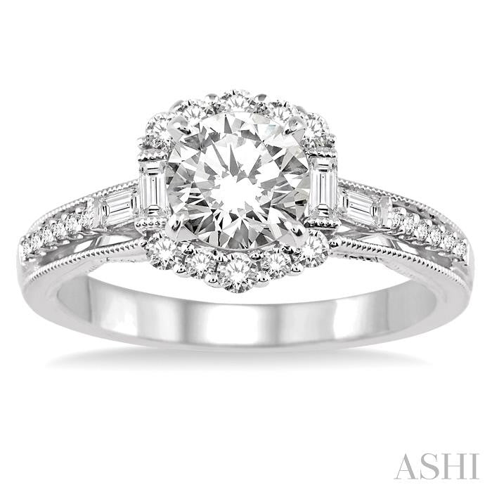1 1/10 Ctw Diamond Engagement Ring with 3/4 Ct Round Cut Center Stone in 14K White Gold