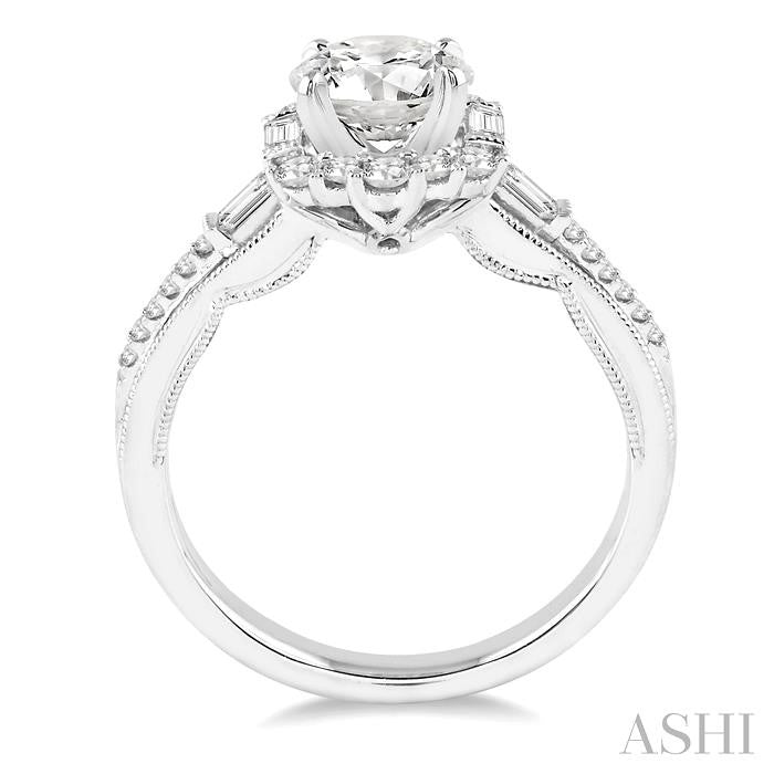1 1/10 Ctw Diamond Engagement Ring with 3/4 Ct Round Cut Center Stone in 14K White Gold