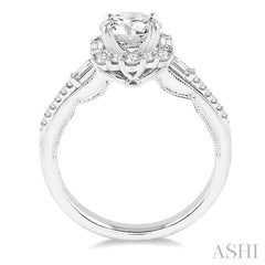 1 1/10 Ctw Diamond Engagement Ring with 3/4 Ct Round Cut Center Stone in 14K White Gold
