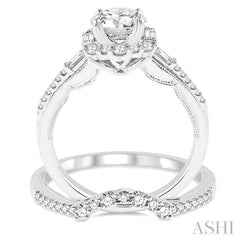 1 1/3 Ctw Diamond Wedding Set with 1 1/10 Ctw Round Cut Engagement Ring and 1/5 Ctw Wedding Band in 14K White Gold
