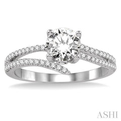 3/4 Ctw Diamond Engagement Ring with 1/2 Ct Round Cut Center Stone in 14K White Gold