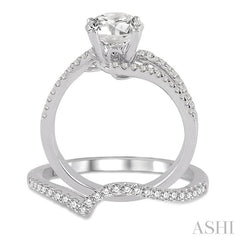 1 Ctw Diamond Wedding Set with 3/4 Ctw Round Cut Engagement Ring and 1/6 Ctw Wedding Band in 14K White Gold