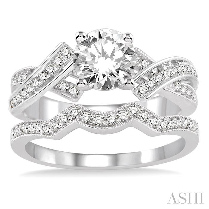 1 Ctw Diamond Wedding Set with 3/4 Ctw Round Cut Engagement Ring and 1/5 Ctw Wedding Band in 14K White Gold