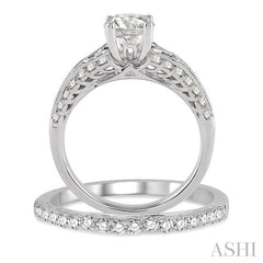 1 1/6 Ctw Diamond Wedding Set with 7/8 Ctw Round Cut Engagement Ring and 1/4 Ctw Wedding Band in 14K White Gold